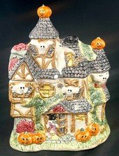 Omnibus Fitz and Floyd Halloween Ceramic Haunted House Ghost Cookie Jar 1993
