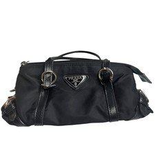 Prada Tessuto Nylon Handbag Black Leather Trim Triangle Logo Vintage Bag