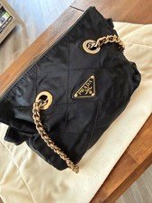 Prada Tessuto Quilted Nylon Chain Shoulder Bag Black Vintage Y2K Tote Milano