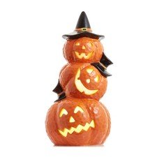 Pre-Lit Ceramic Halloween Stacked Pumpkins Hand-Painted Tabletop Decor