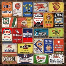 Reproduced Vintage Tin Signs, Gas Oil Retro Advert Metal Sign for Garage Man