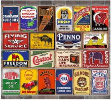 Reproduction Vintage Tin Sign Bundle, Gas Oil Car Pinup Metal Signs, Retro Nosta