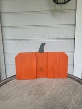 Rustic, Farmhouse, Orange Autumn Fall Wood Pumpkin Decor Sitter.
