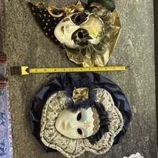 Set Of 2 Vintage Porcelain Hand Painted Masks Wall Decor