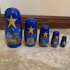 Set of 5 Nativity Scene Wooden Nesting Dolls
