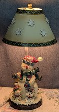Vintage 14" Snowman Lamp Winter Snowflake Shade Accent Light Christmas Decor