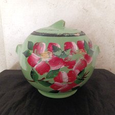 Vintage 1940's McCoy Floral Pattern Cookie Jar, Hand Painted, approx. 8" Tall