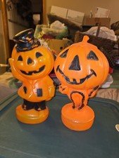 Vintage 1969 Empire Plastics Pumpkin Man 14” Blow Mold And Pumpkin With Cat.