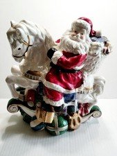 Vintage 1996 Christmas Cookie Jar Santa On A Sleigh Steed 11” Hand Painted