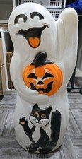 Vintage 34" Halloween Waving Smiling Ghost Pumpkin Black Cat Blow Mold No Light*