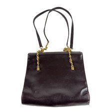 Vintage 80s Gucci Leather Purse Brown Shoulder Bag Gold Chain Straps Snap Clasp