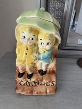 Vintage American Bisque Sweethearts Umbrella Kids Ceramic Cookie Jar USA 739