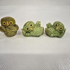 Vintage Ceramic Green Owl Set Of Three Owl Lovers Cottage Core