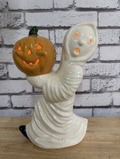 Vintage Ceramic Halloween Ghost Holding Pumpkin Jack-o-lantern 12” Spooky Decor