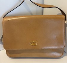 Vintage Christian Dior CD Camel Leather Shoulder Bag Gold Authentic JAPAN