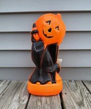Vintage General Foam Plastics Halloween Blow Mold Witch Black Cat Pumpkin Decor