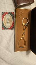 Vintage Gucci Gold Metal Logo Key Chain valet w/ Original Box & Certificate
