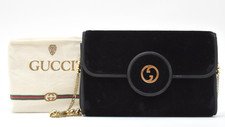 Vintage GUCCI Velour Chain Shoulder Bag Interlocking Purse Black Gold Authentic