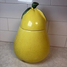 Vintage Handmade Yellow Pear Ceramic Pottery Cookie Jar Mid Century Modern Retro