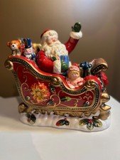 VINTAGE Hand Painted Santa in His Sleigh with Toys Cookie Jar