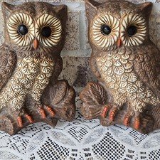 Vintage Homco Owl Wall Decor Hanger 1970’s Molded Set Of 2 Owls