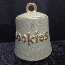 Vintage McCoy USA Cookie Jar Bell Shape Green Speckled “Cookies” 1960s