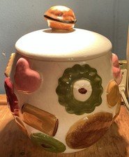 VINTAGE MCM 1950s LARGE Cookie Jar L.A. Pottery Walnut Knob NICE!