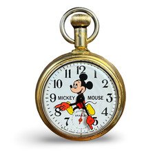 VINTAGE MICKEY MOUSE- POCKET WATCH 1970's WALT DISNEY- BRADLEY- MADE IN USA