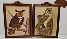 Vintage Owl Wall Plaques Set 2 Wood Cape Craftsmen Wildlife Rustic Cabin Decor