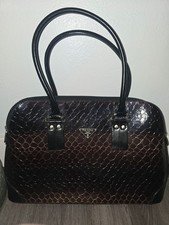 Vintage Prada Milano Patent Leather Ombre Snakeskin Embossed Bauletto Satchel Ba