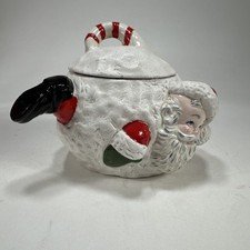 Vintage Santa Claus Ceramic Cookie Jar Candy Canister Candy Cane Handle