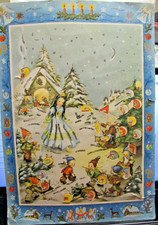 Vintage West Germany Christmas Advent Calendar 1950s Beautiful girl Elves Manag