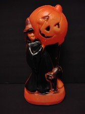 Vtg General Foam Pumpkin Cat Witch 14" Orange Face Variant Halloween Blow Mold