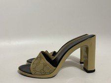 Vtg Gucci Beige Monogram Canvas Sandal Heels 37