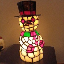 VTG Holiday Snowman Accent Lamp 10” Height On off Switch Stained glass