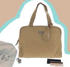 Vtg PRADA Tote Bag Nylon Khaki Deserto Brown Re- Edition purse Triangle y2k logo