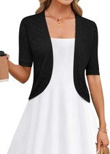 Womens Cropped Cardigan Short Sleeve Bolero Shrug Lightweight Open Front Sweater