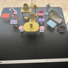 Wood Doll House Furniture 18 Pieces- Barbie Compatible (Barbies Not Included)