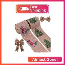 YKW 2 Rolls Vintage Christmas Ribbon Set -2.56" x 5 Yards Each - Truck with Chri