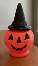 14” 1960 Halloween Pumpkin Blow Mold Witch Hat Jack-O-Lantern Vintage