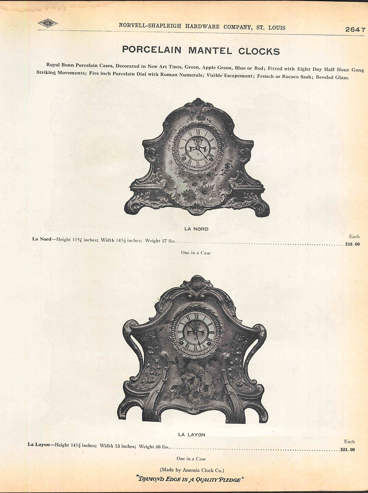 1910 ADVERTISEMENT 3 PG Porcelain Mantel Novelty Clock Clocks
