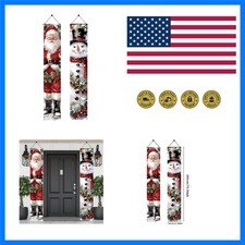 2PCS Christmas Porch Banner Decorations 71 x 12 Inch Santa and Snowman Hangin...