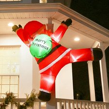 6FT Hanging Santa Inflatable from Roof with LED Lights for Yard | Santa Hanging