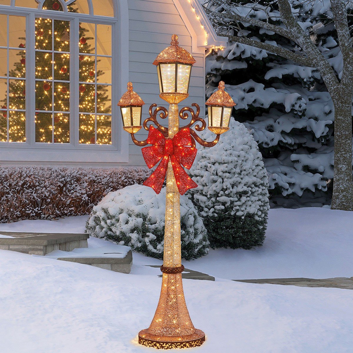 7FT Christmas Triple Lamp Post 227 LED Twinkle Lights Outdoor Holiday Decor