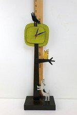 ACME Animal Clock Hand Painted Artist Created Dog, Cat in Tree & Bird - READ
