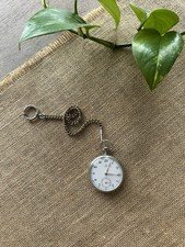 Antique OMEGA Pocket Watch White Dial Silver Case & Chain
