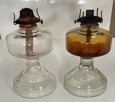 Antique Set of Oil Lamps Light - 1 Used, 1 Clear - Rare