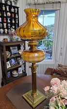 Antique Victorian English Duplex Banquet Oil Lamp C.1895 Complete Amber Set