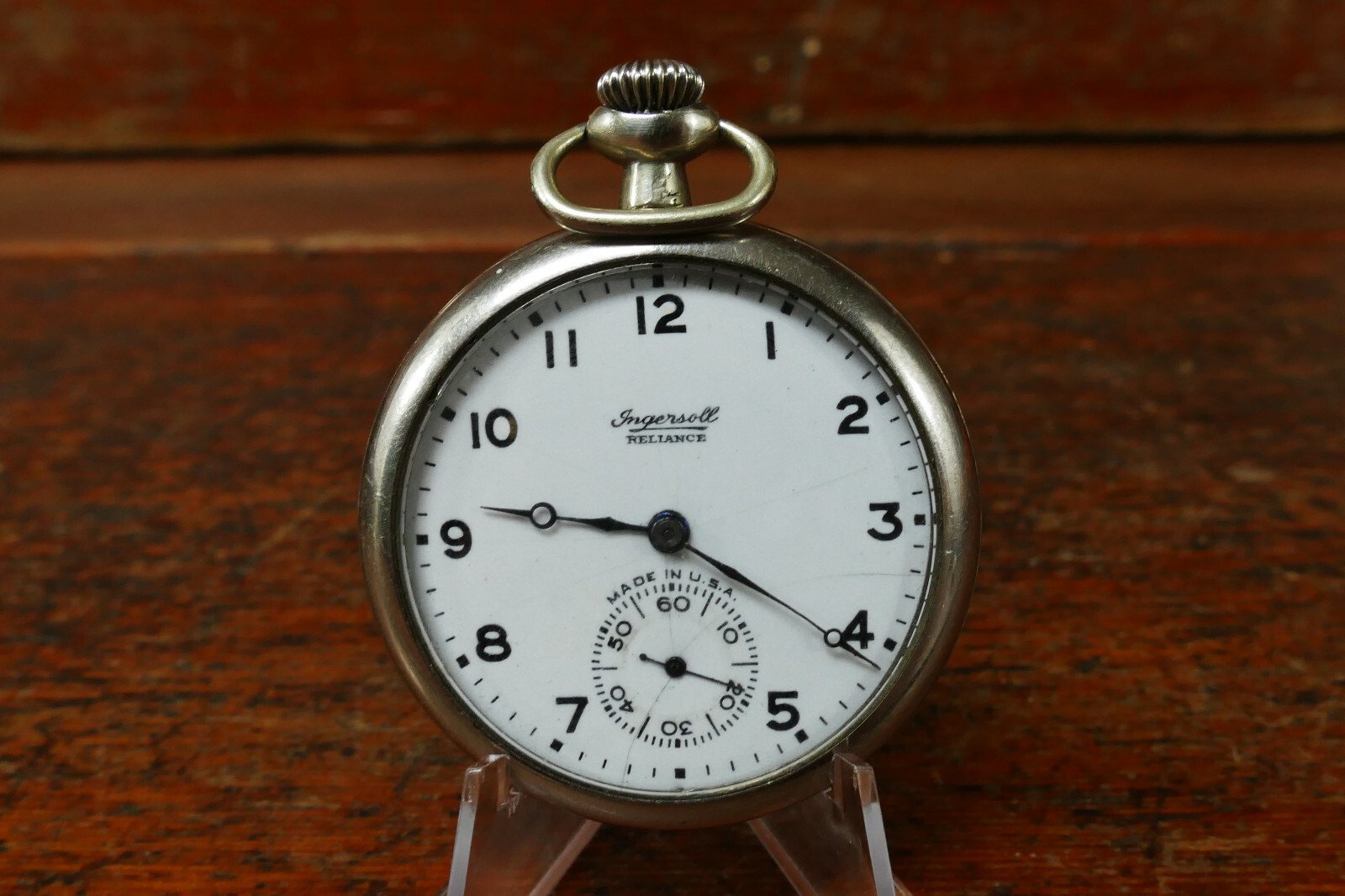 Antique 1895-1900 Ingersoll Reliance 7 Jewels Open Face Pocket Watch - Working