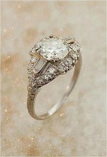 Art Deco Style Round Lab Created Diamond 14K White Gold Finish Engagement Ring